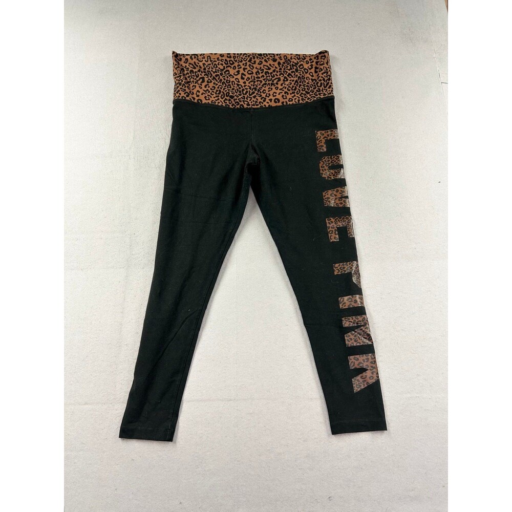 Victoria’s Secret PINK Leopard Cheetah Foldover Yoga Leggings XL Black